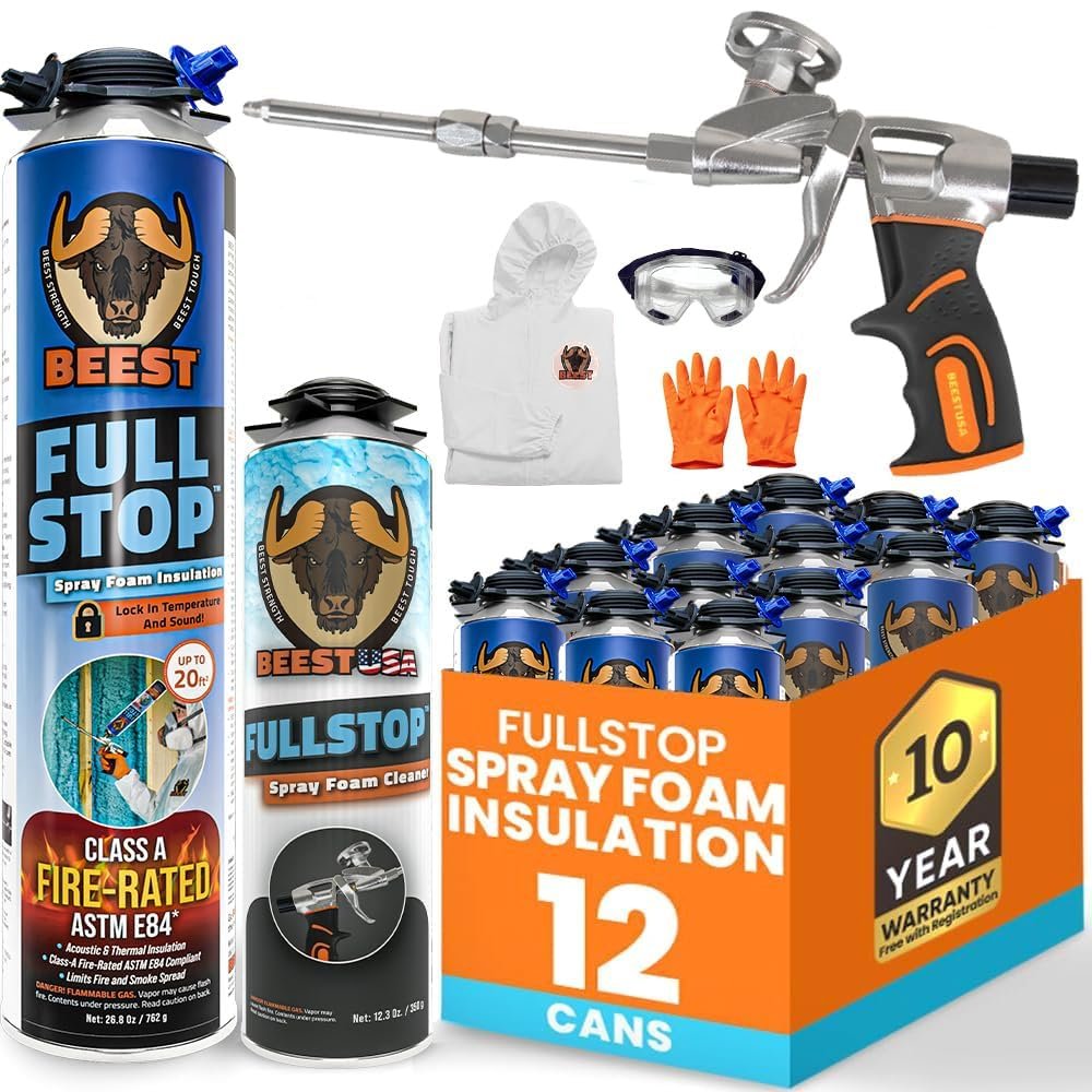 BEEST FullStop spray foam insulation kit with 12 cans, pro gun, cleaner and safety gear