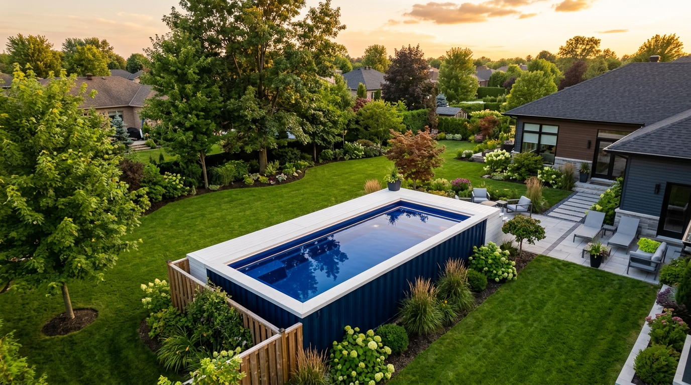 Container pool in suburban backyard